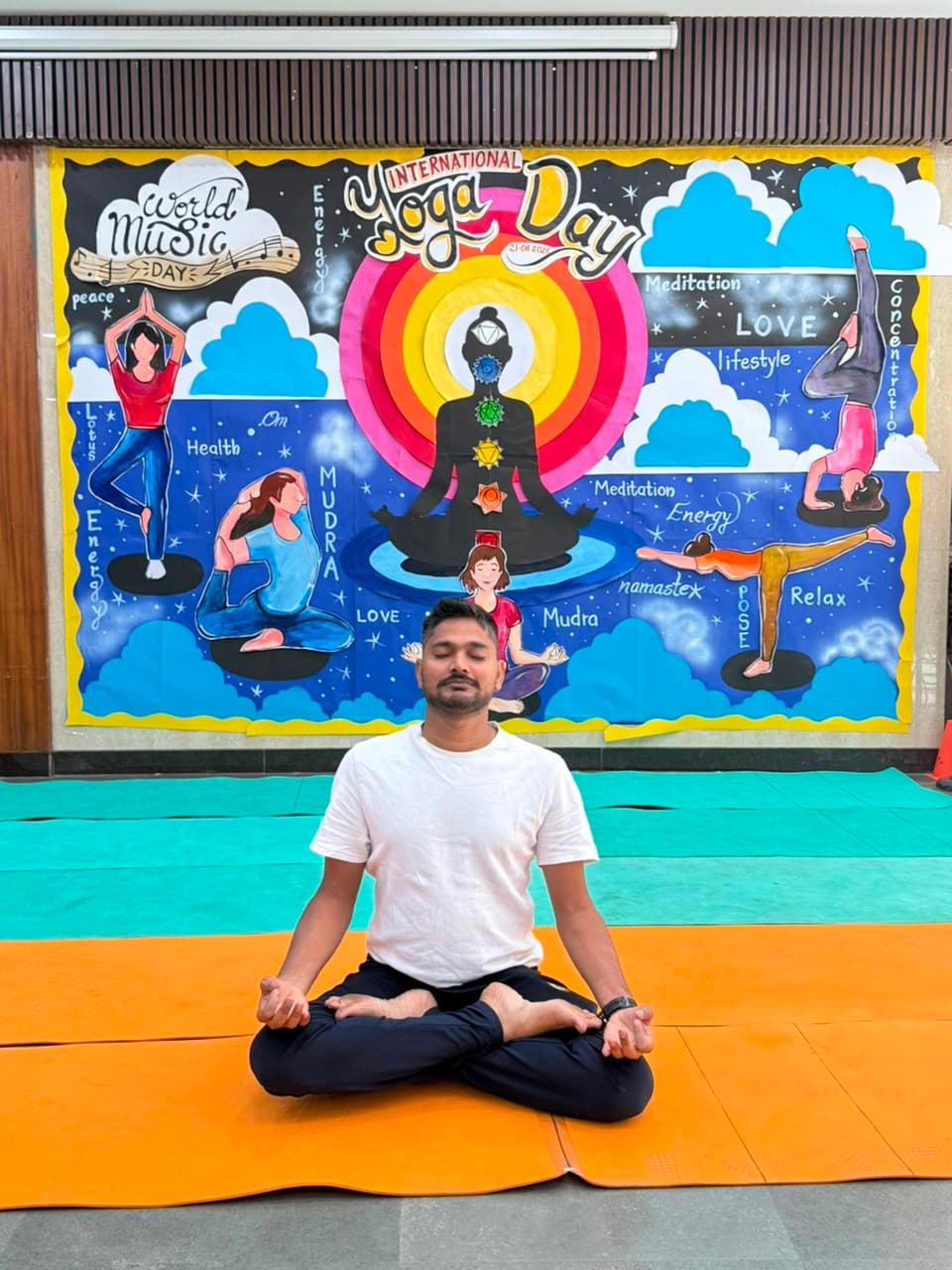 Yoga teacher seated in meditation